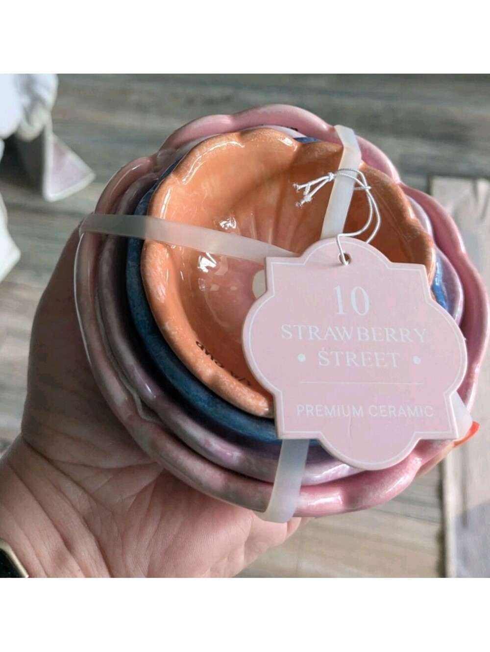 10 Strawberry Street Pastel Ceramic Tulip  Flower Measuring Cup Set NEW